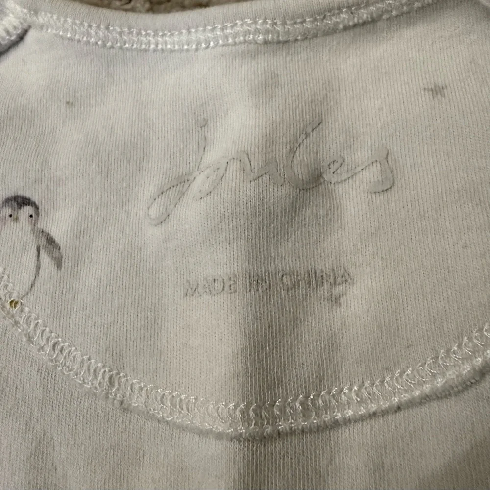 Joules Baby Penguin‎ Print Footed Sleeper White Cotton 0–3M Long Sleeve